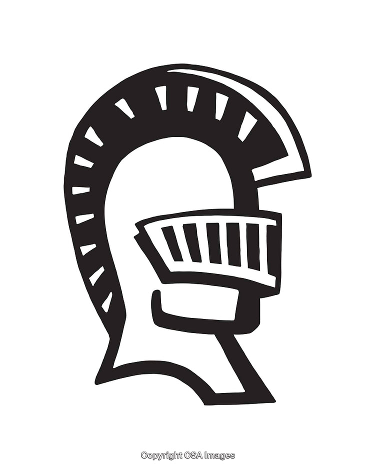 Black and White Line Art Featuring a Spartan Helmet Symbol