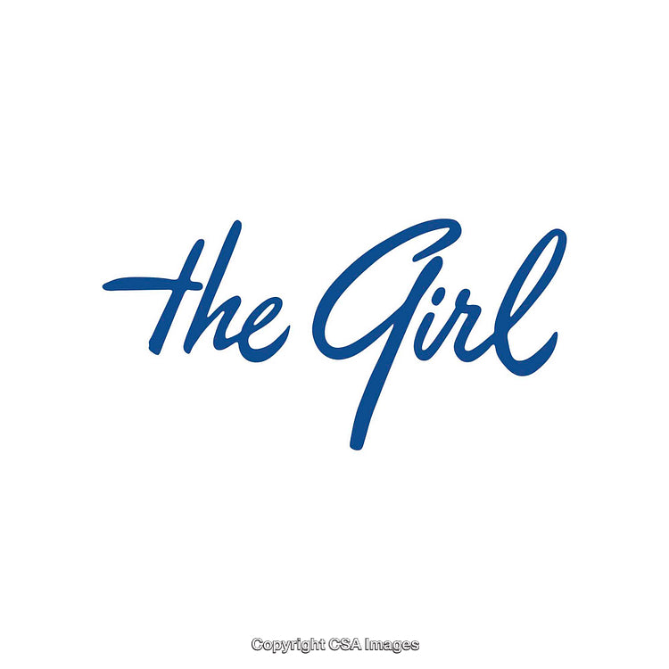 Stylish Text with The Girl in Elegant Blue Script on White
