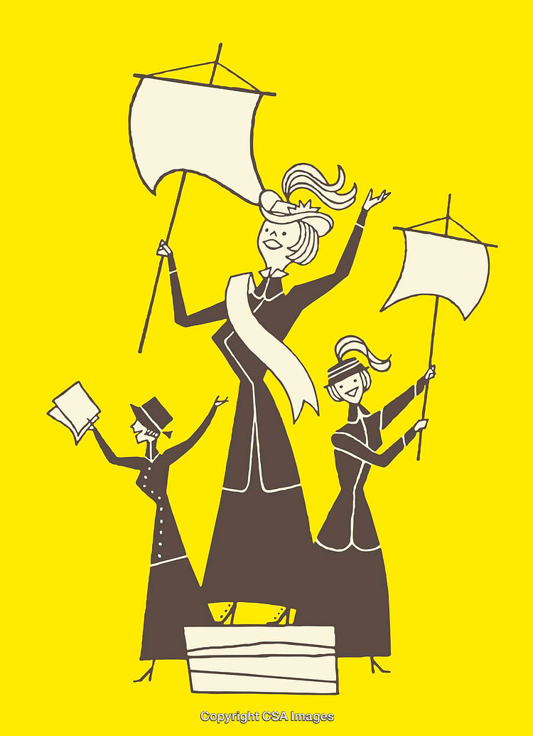 Vintage Feminist Illustration Depicting Empowered Women Advocating for Equality