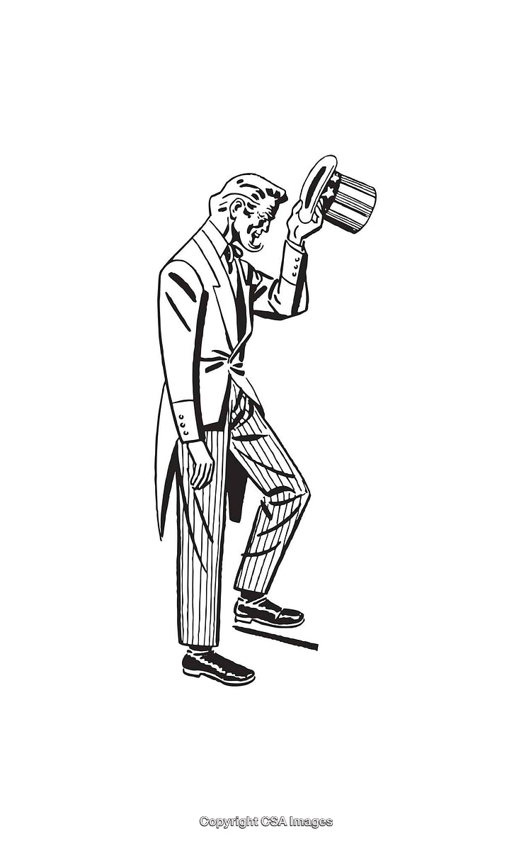 Classic Line Art Drawing of a Gentleman Tipping His Hat Politely