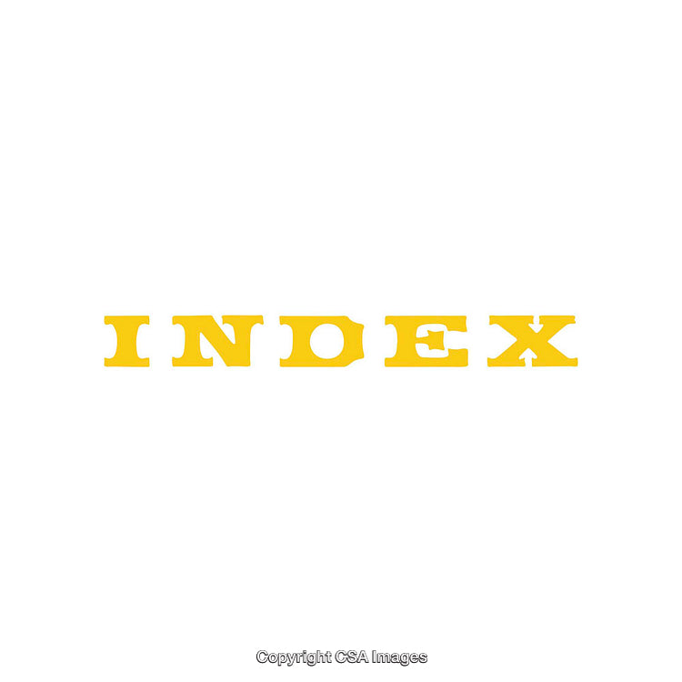 Yellow Stencil Style 'Index' Text on a White Background