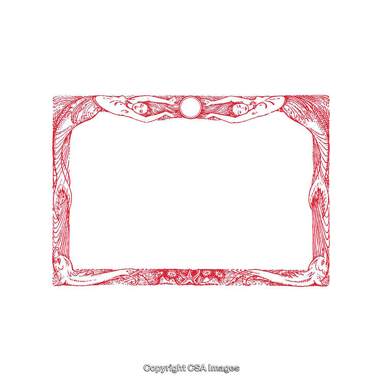 Ornate Rectangular Frame With Intricate Red Line Art Illustration
