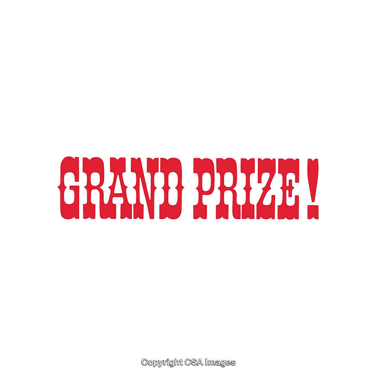 Grand Prize Display in Bold Red Letters on White Background