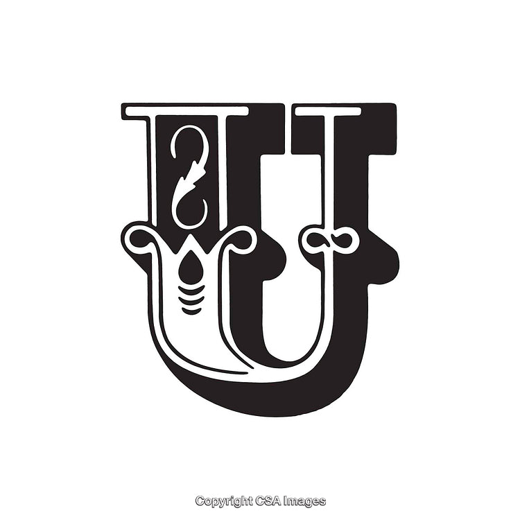 Creative Ornamental Black and White Letter U Design Art