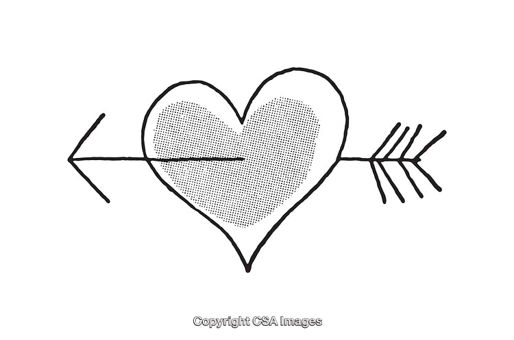 Hand-Drawn Heart With Arrow Illustration in Black and White