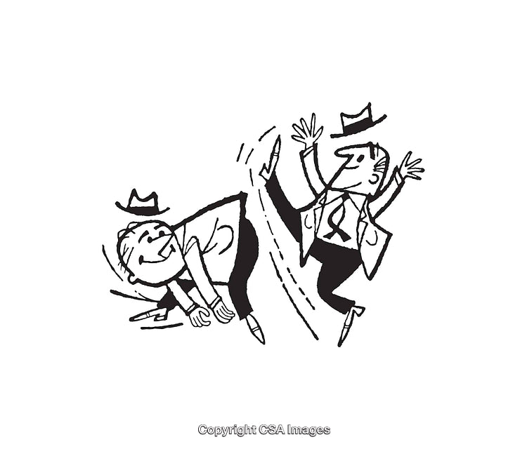 Retro Line Art Illustration of Two Energetic Dancing Characters