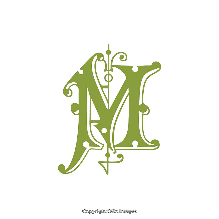 Elegant Ornate Letter M Design in Artistic Green Style