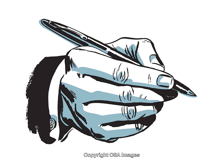 Illustration of a Hand Holding a Pen for Writing or Drawing