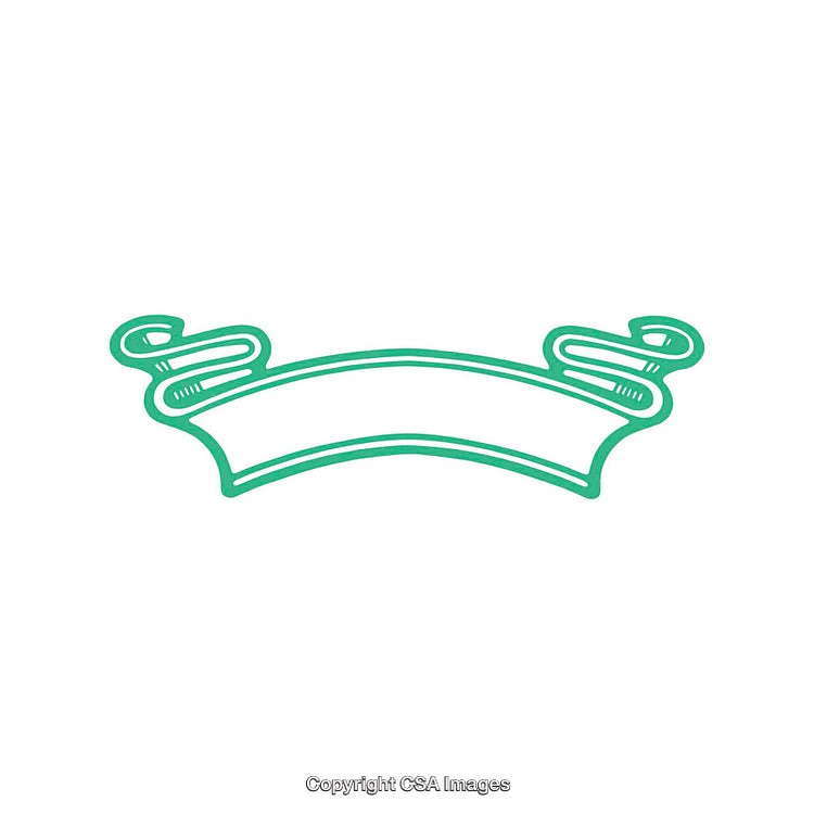 Green Decorative Ribbon Banner with Curled Ends on White Background