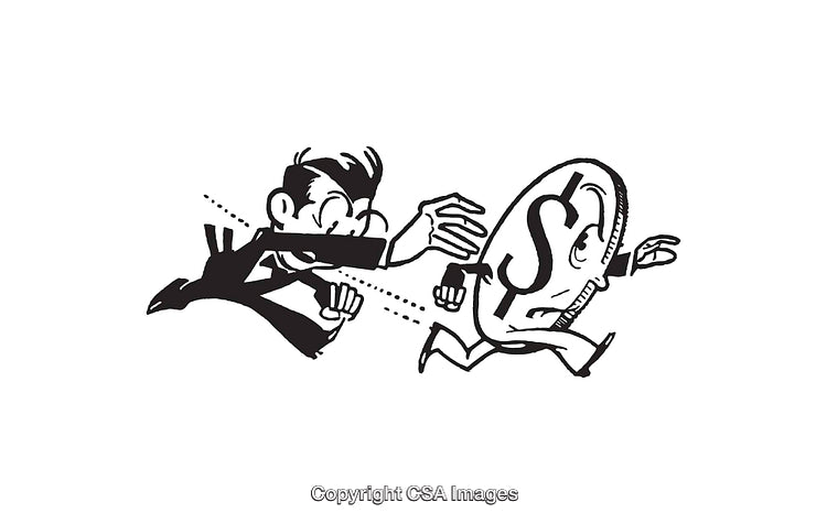 Chase of a Man After a Symbolic Dollar in Line Art Style