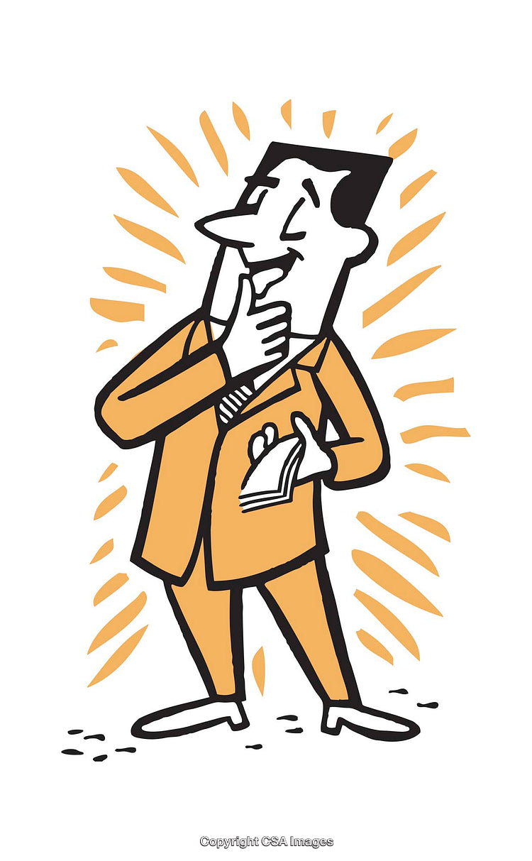 Colorful Cartoon Illustration of a Thoughtful Businessman in Formal Attire