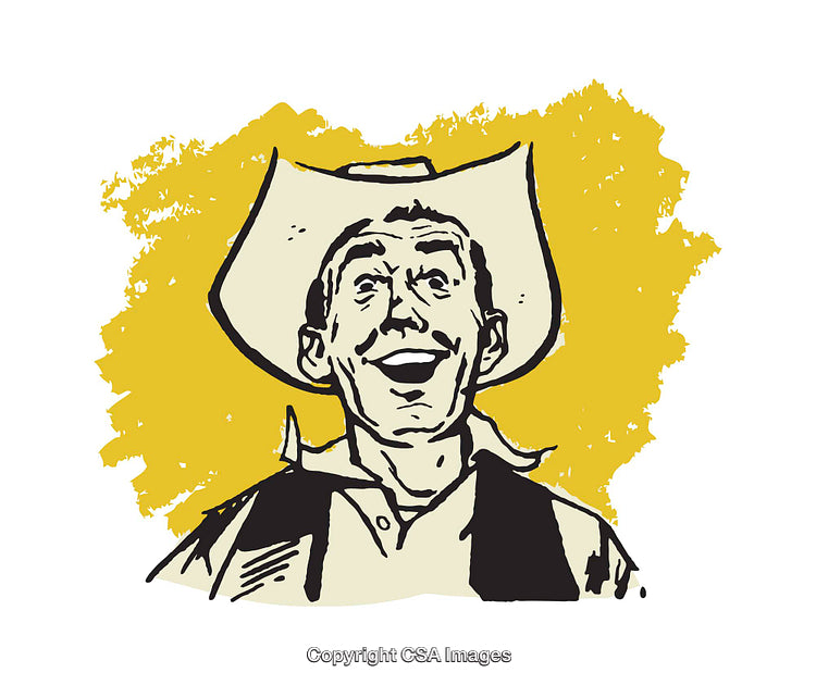 Cheerful Cowboy Illustration with Bold Yellow Background