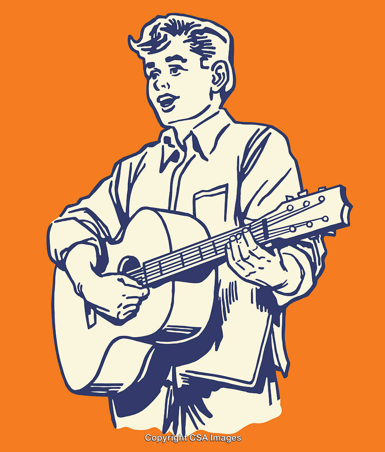 Retro-Style Line Art of a Man Playing a Guitar