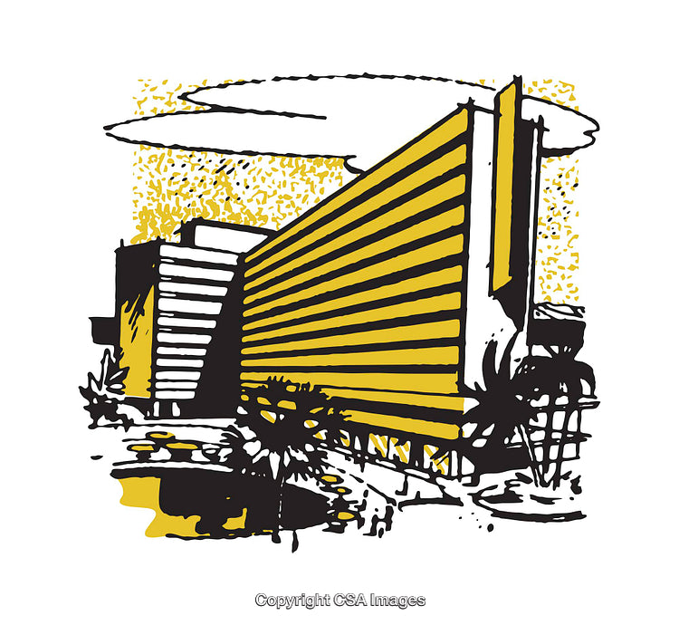 Illustrated Modern Building with Vibrant Yellow and Black Highlights