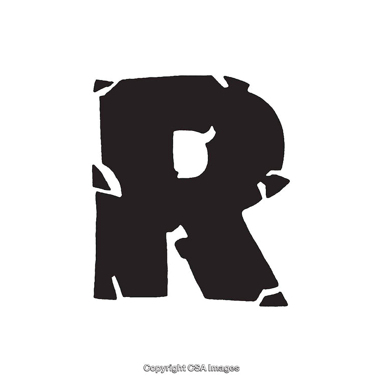Grunge Styled Distressed Black Letter R Alphabet Design