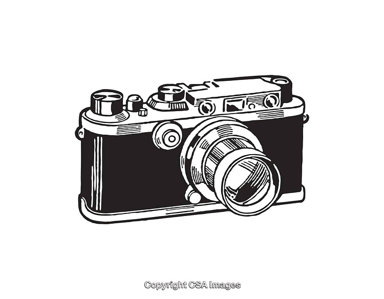 Black and White Vintage Camera Line Art Illustration with Detailed Design