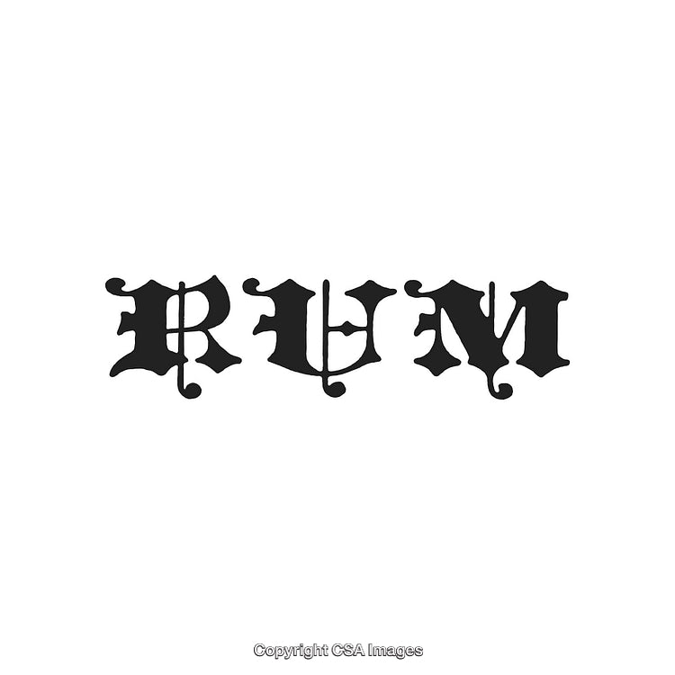 Black Vintage Typography Art Featuring the Word 'Rum' in Gothic Style