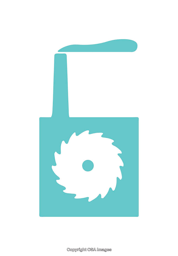Stylized Factory Icon with Circular Saw and Smokestack
