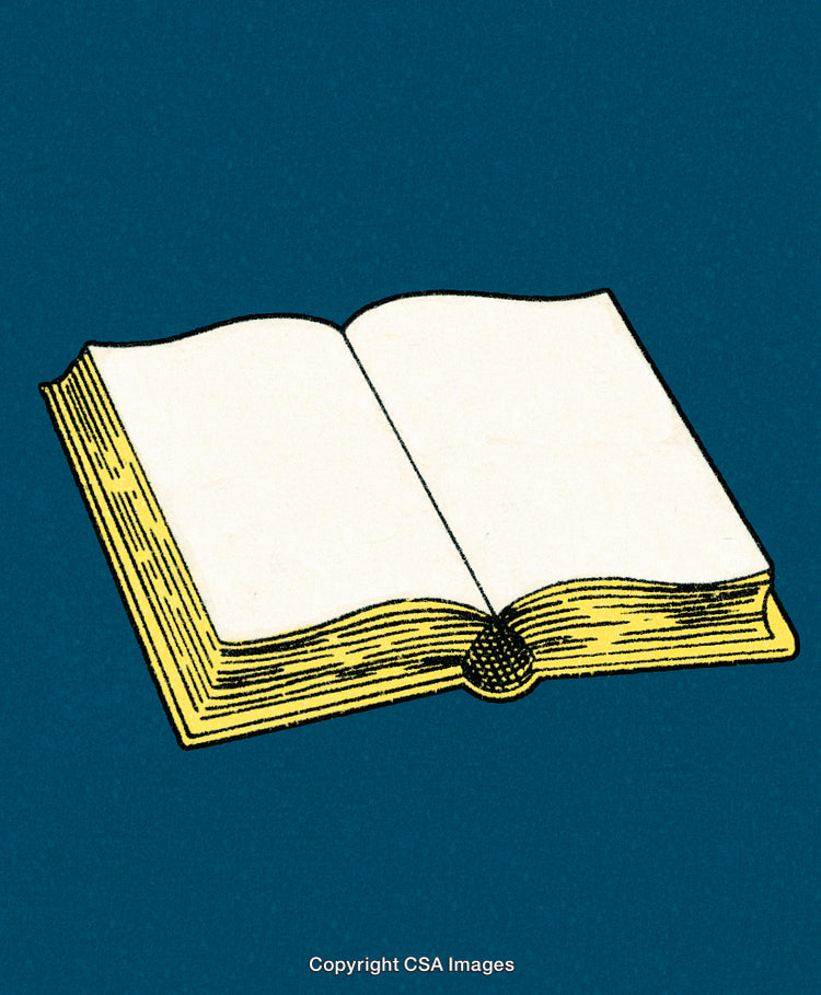 Illustration of an Open Book with Yellow Pages on Blue Background