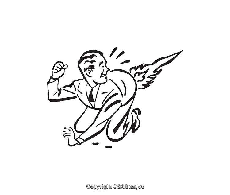 Retro Black and White Illustration of a Man in a Comedic Scenario