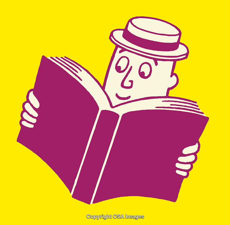 Colorful Illustration of a Character Reading a Large Open Book