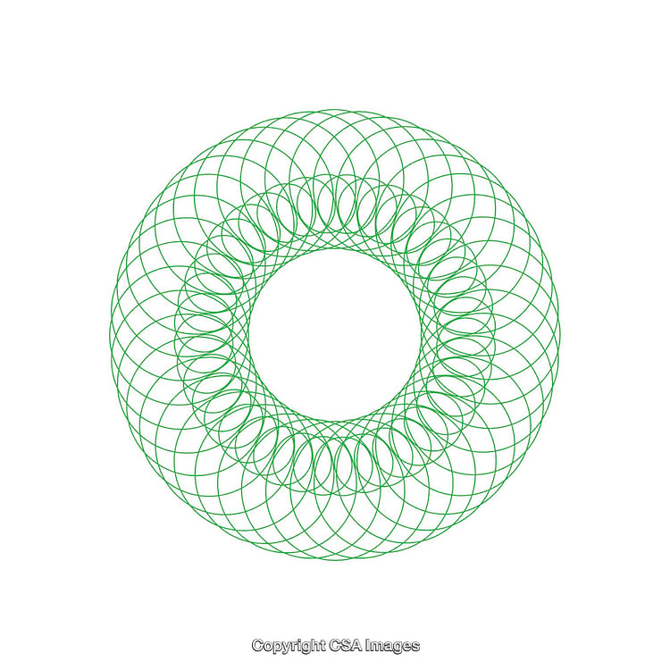Detailed Geometric Pattern With Circular Green Lines on White Background