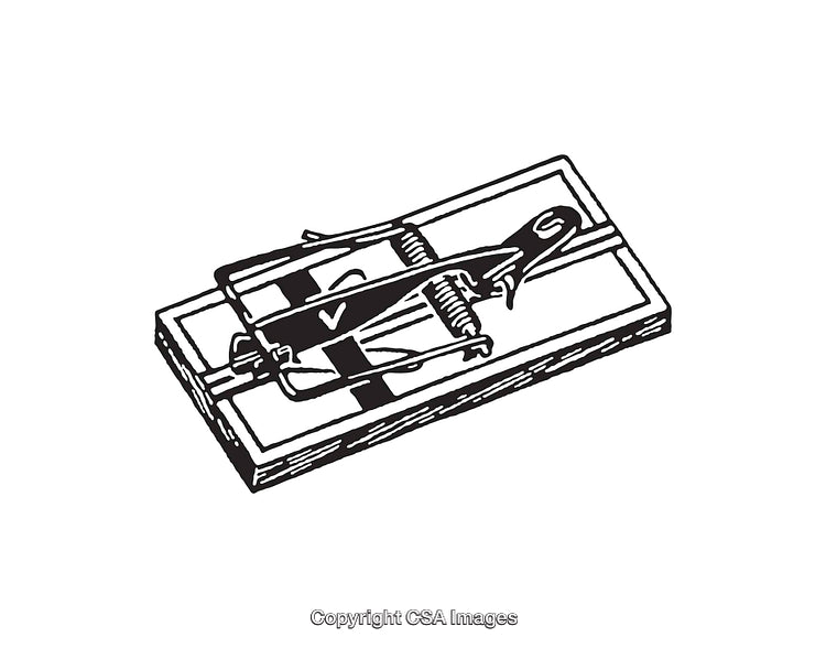 Black and White Line Art Illustration of a Traditional Mouse Trap