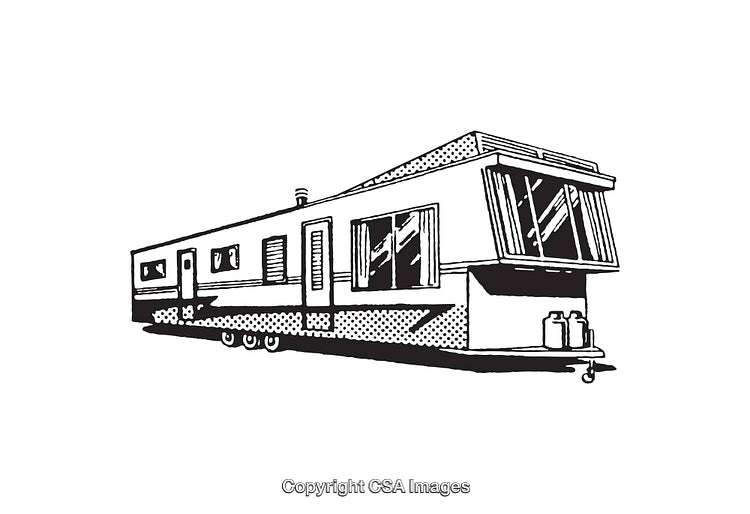 Vintage Mobile Home Line Art Illustration in Black and White Style