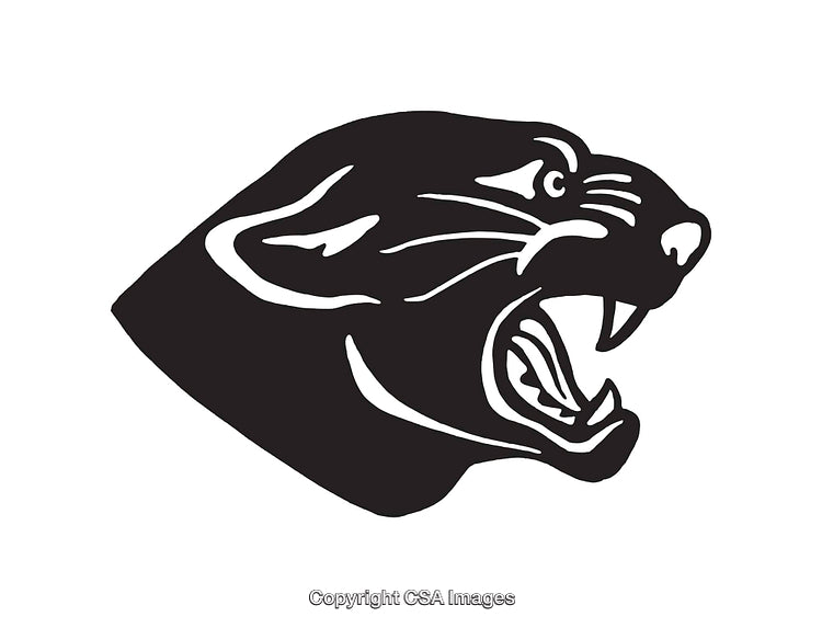 Black and White Line Art of a Roaring Panther Head with Fierce Expression