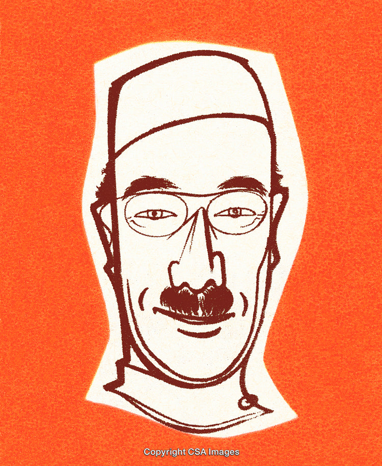 Abstract Portrait Illustration of a Smiling Person on Vibrant Orange Background