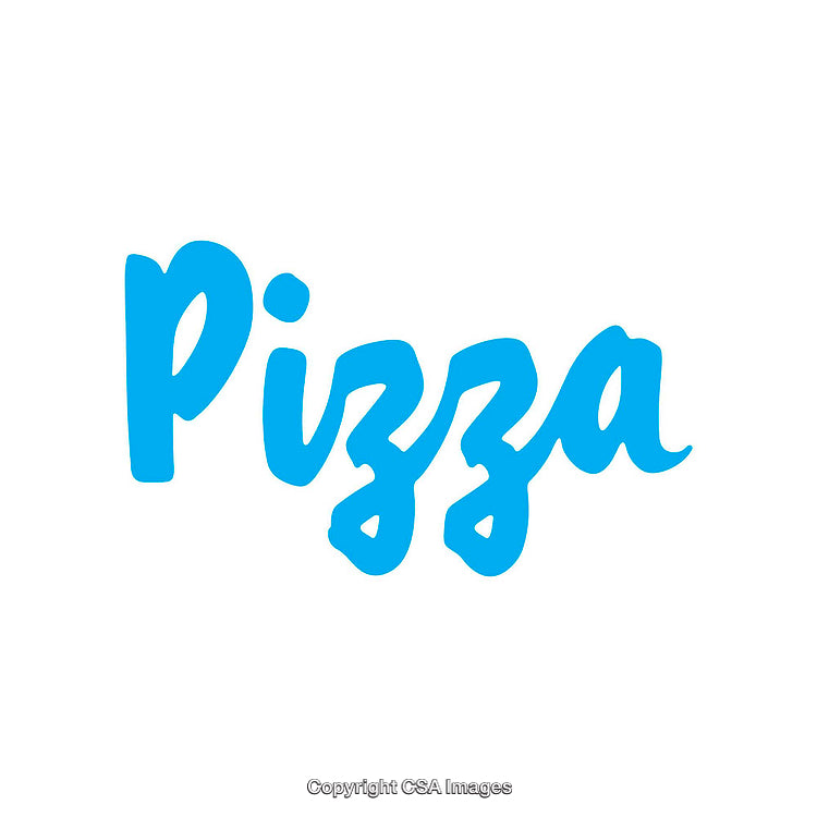 Blue Handwritten Word Pizza on White Minimalist Background