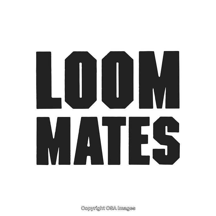 Bold Typography of "Loom Mates" in Block Font on White Background