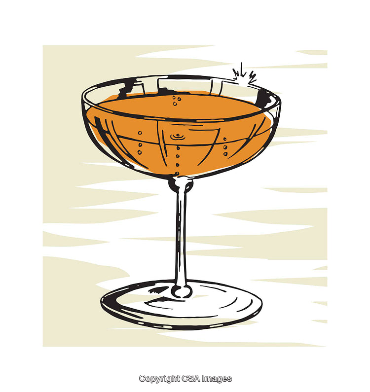 Elegant Illustration of a Champagne Coupe Glass with Sparkling Drink