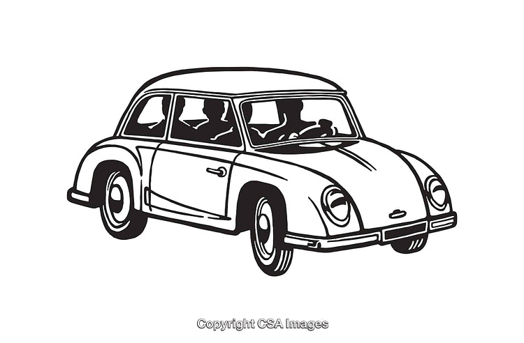 Black and White Illustration of a Classic Vintage Car Line Art Drawing