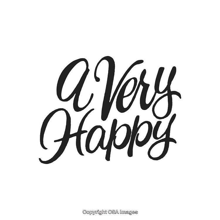 Handwritten Black Script Displaying 'A Very Happy' on White Background