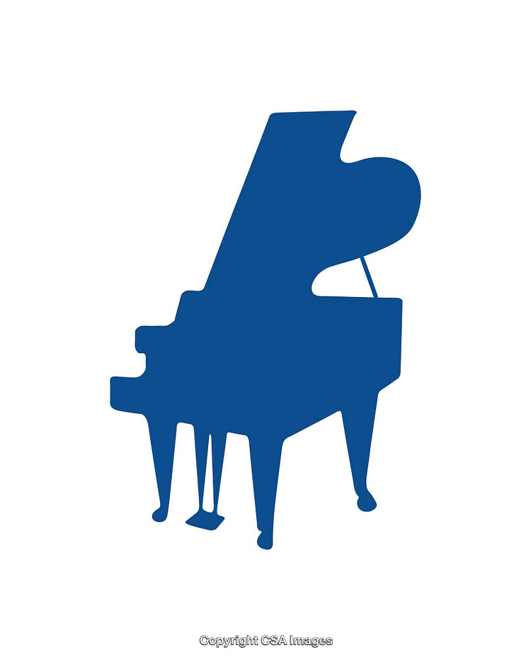 Blue Silhouette of a Grand Piano Icon on White Background
