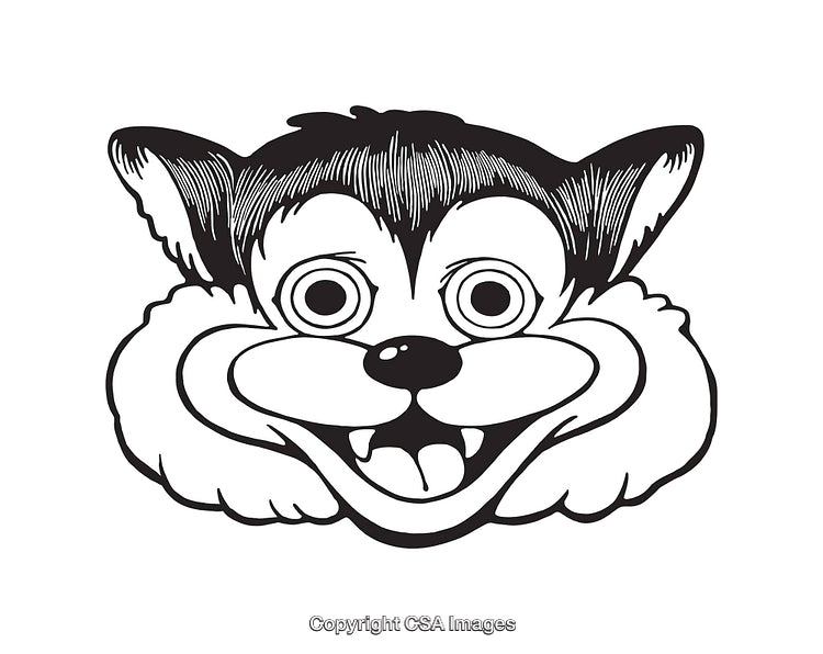 Detailed Black and White Illustration of a Cartoon Animal Face