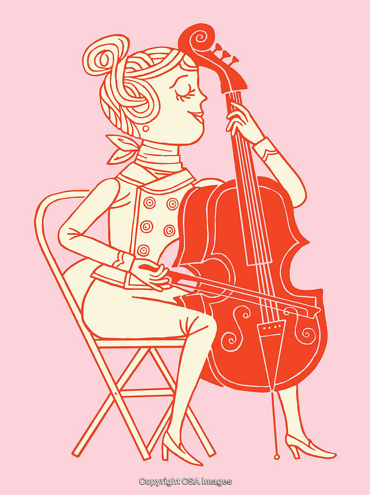 Elegant Line Art Illustration of a Woman Playing the Cello in Style
