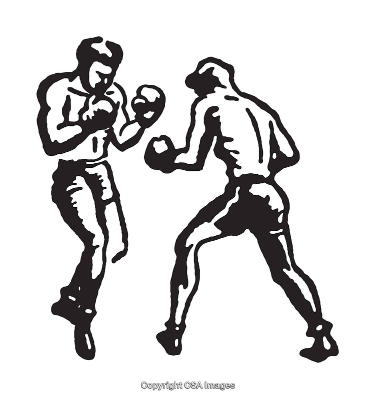 Black and White Line Art of Boxing Match Between Two Fighters