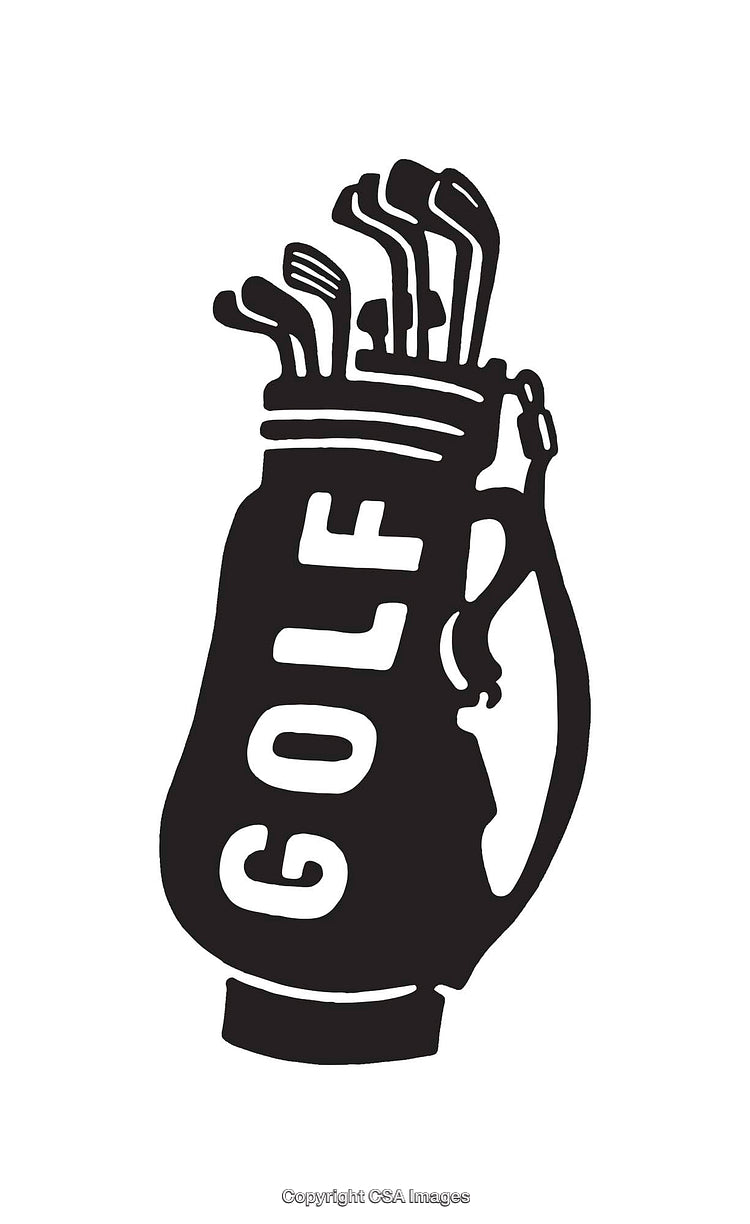 Classic Black and White Line Art Golf Bag Illustration