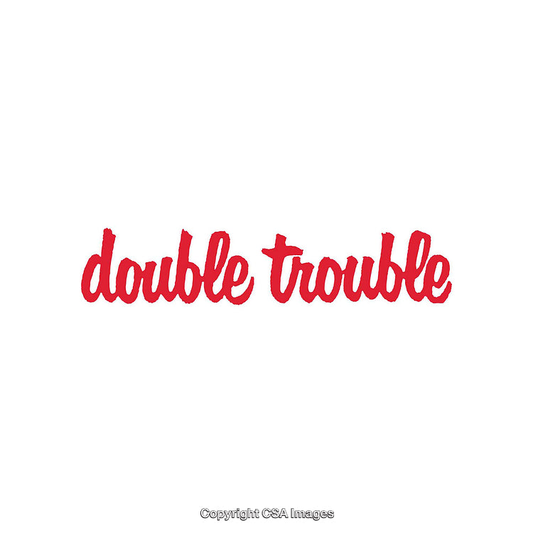 Red Bold Cursive Text Reading 'Double Trouble' in Clear Typeface