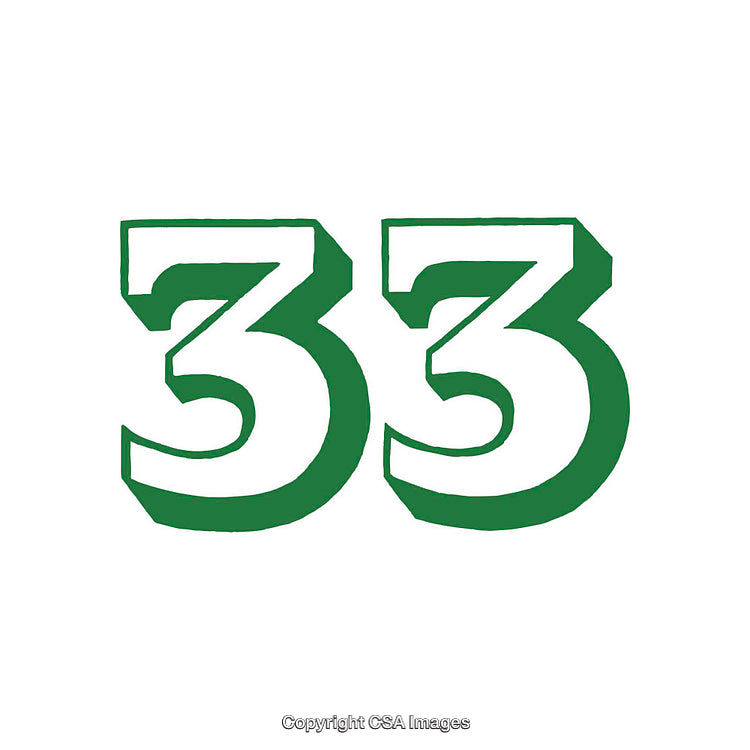 Green Number 33 Boldly Displayed on a Clean White Background