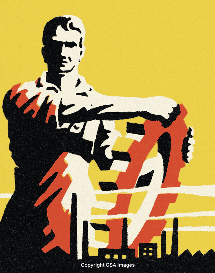 Worker Holding Gear Symbolizing Industry and Progress