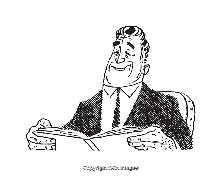 Hand-Drawn Businessman Reading Document in Classic Style
