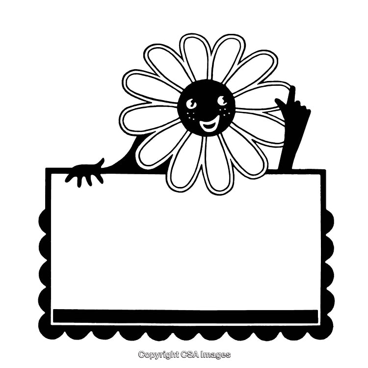 Cheerful Flower Character Illustration Holding a Blank Decorative Banner