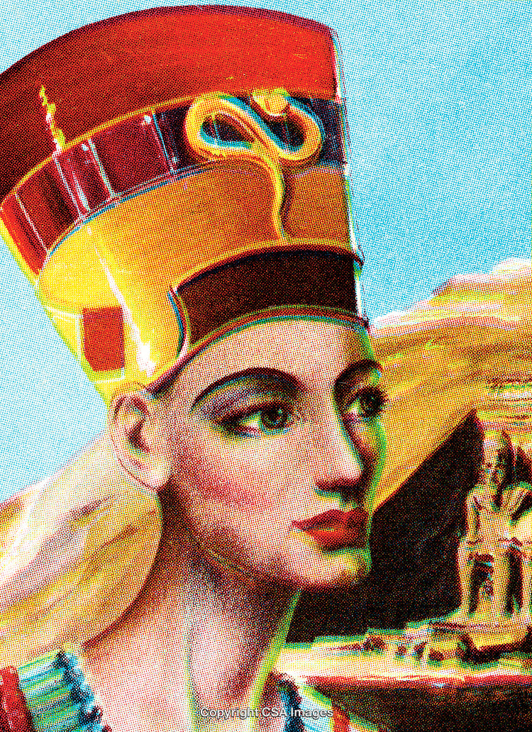 Artistic Representation of Egyptian Queen with Colorful Stylized Accents