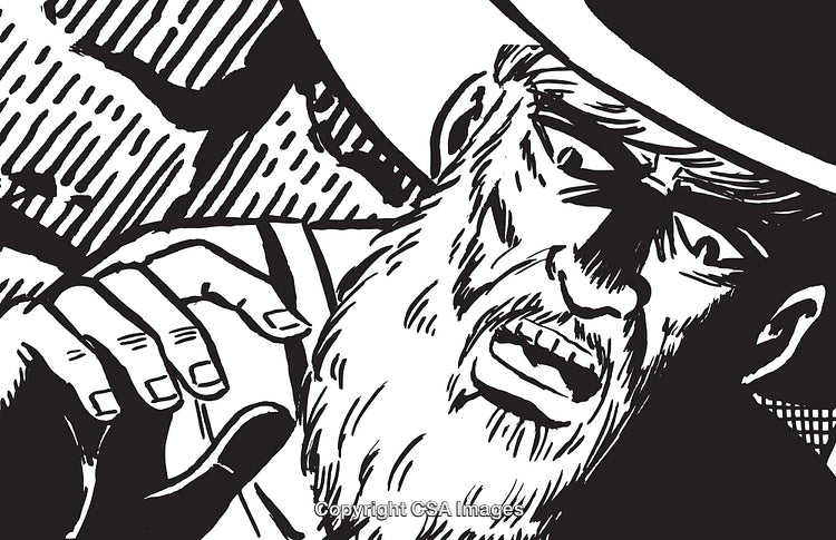 Black and White Graphic Illustration of a Surprised Bearded Person