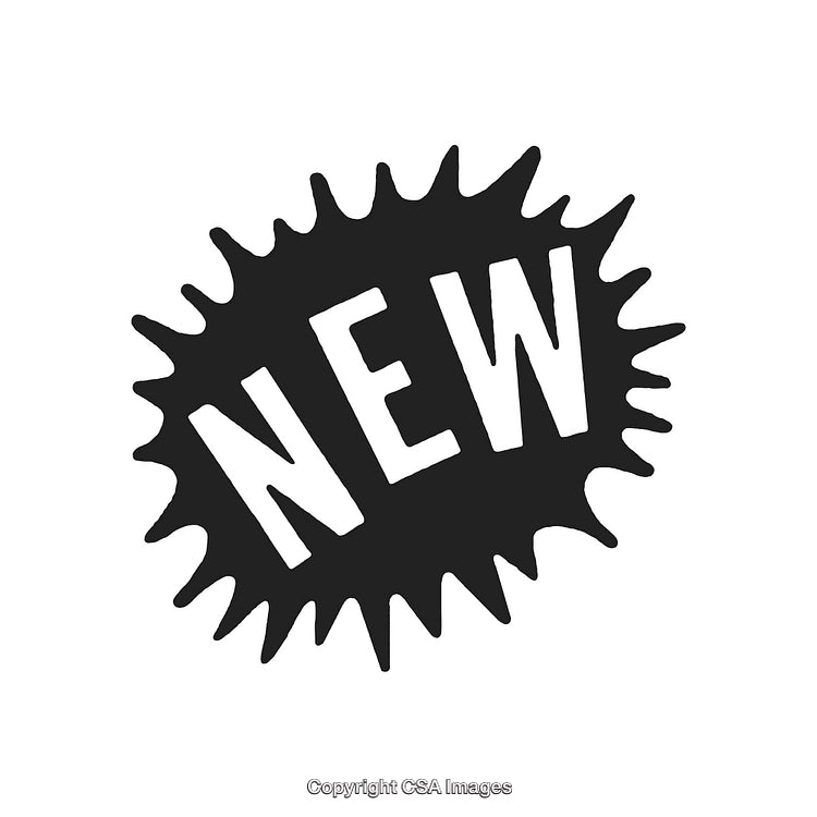 Bold Black 'New' Graphic With Splash Design on White Background