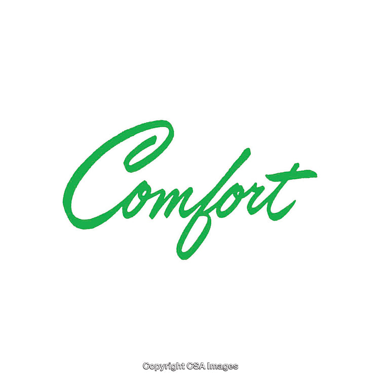Elegant Green Script Font Spelling Comfort on White Background