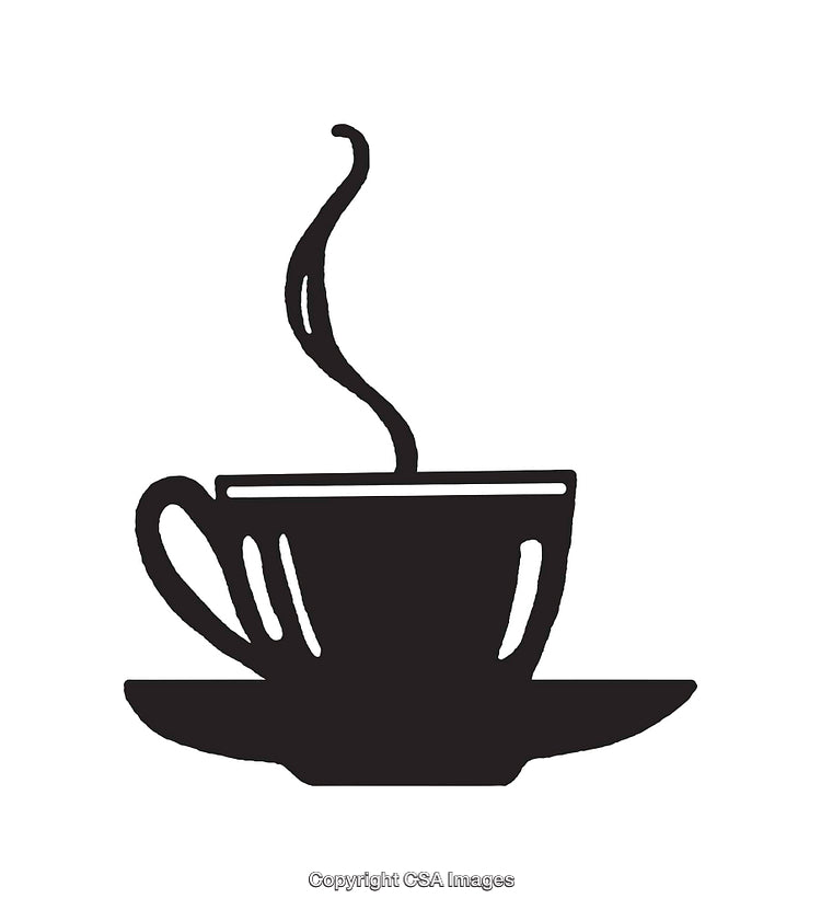 Black and White Illustration of a Hot Coffee Cup with Steam